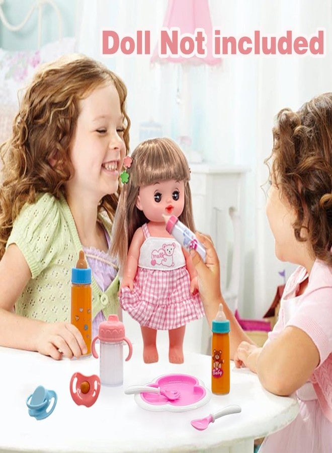 Linkyloop Baby Doll Accessories Magic Bottle Set - 11 Pieces Doll Feeding Pretend Playset with Disappearing Milk & Juice Bottles, Pacifiers Bowl Diaper and Bib Doll Bottle Toys set Gift for Kids Girls Ages 3+ - Image 5